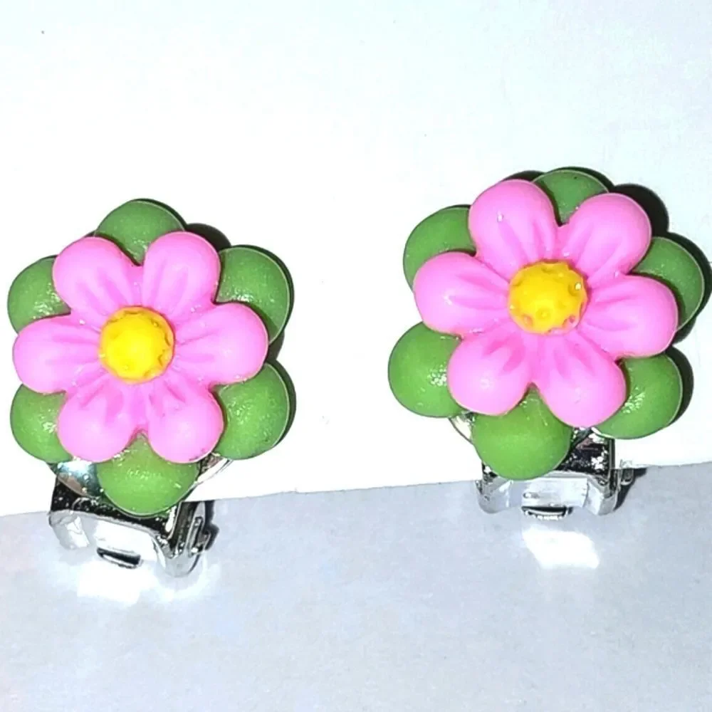 Beautiful girls floral print clip-on earrings for kids